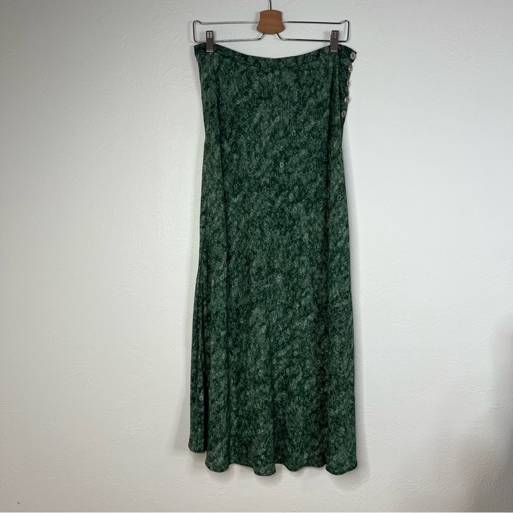 Vintage Carole Little Skirt Green Floral Button Side Midi A Line Flowy Size 6